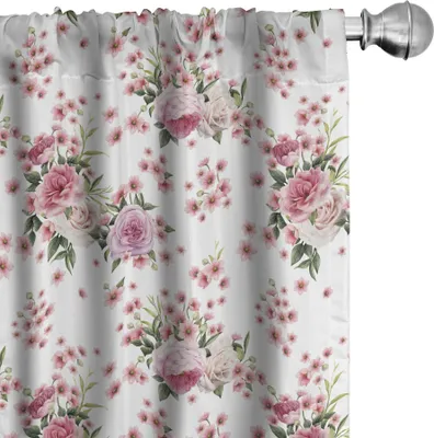 Produktbild von ABAKUHAUS Blumen Vorhänge, Gardinen, Vintage Style Blühende Romantische Blumenarrangements Gartenkunst, 2 Stück 75 x 245 cm, Getrocknete Rose Grün