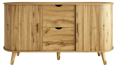Obrázok produktu pre Komoda s dreveným vzhľadom, moderný dizajn s textúrovanými dvierkami, rozmer 140x40x79,5 cm