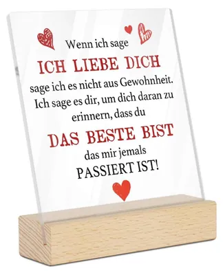 Produktbild von Acrylschild mit Holzsockel "Ich liebe dich" Botschaft romantisches Geschenk