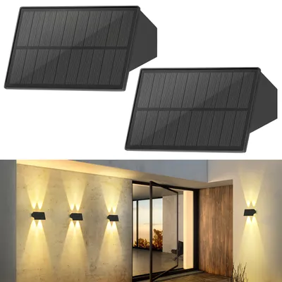 Image de ZMH Lampes solaires pour mur extérieur 2 PERSONNES Lampes solaires murales extérieures Lampes murales extérieures Blanc chaud lampes solaires murales étanches Up and Down éclairage lampe solaire pour clôture