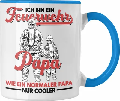 Produktbild von Trendation - Feuerwehr Papa Tasse Geschenke Zubehör Lustig Einsatz Geburtstag Spruch Vatertag Feuerwehrmann Geschenkidee (Blau)