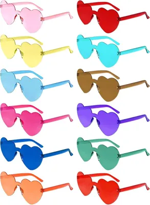 Imagen del producto de Gafas de sol con forma de corazón, sin montura, 12 unidades, colores variados, ideales para fiestas