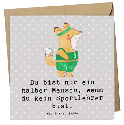 Produktbild von Mr. & Mrs. Panda Klappkarte Sportlehrer Herz - Grau Pastell - Geschenk, Glückwunschkarte, faltkarte, doppelkarte, Grußkarte, anlasskarte