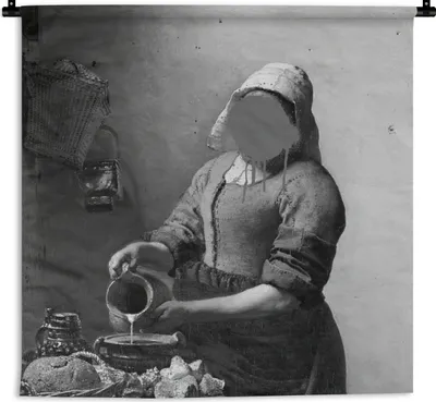 Produktbild von MuchoWow® Wandteppich Wandbehang Das Milchmädchen - Johannes Vermeer - Schwarz und weiß 150x150 cm Tapisserie Dekoration Wandtuch - Wohnaccessoires - Modernes
