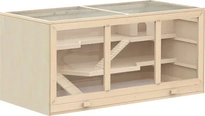 Produktbild von Hamsterkäfig Aus Naturholz Dreistöckiger Nagerkäfig Mit Treppen, Pvc, 115X57X55Cm