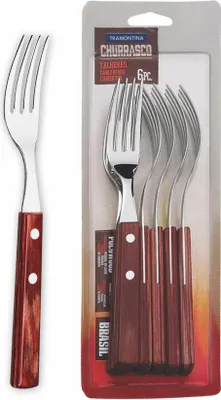 Produktbild von Tramontina STEAK-/PIZZA Gabel, 6er Set, Steakgabel, Pizzagabel, Edelstahl / Holz, Rot, 29899-156