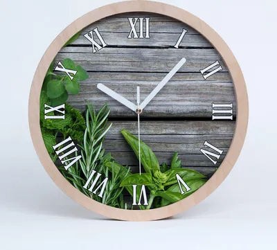 Produktbild von Holzuhr 20fi cm wanduhr - weiße Spitzen - Holzuntergrund Kräuter
