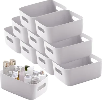 Produktbild von 10 Stück Aufbewahrungsbox Kunststoff Große Grau 30x20x12cm mit Griff