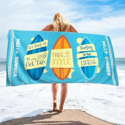 Produktbild von Strandtuch 180 x 90 cm, extra großes Strandtuch, Strandtuch, Frottee, leicht, Strandtuch für Camping, Reisetuch, superweich
