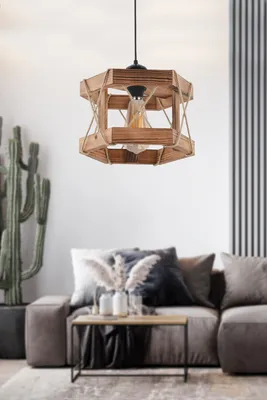 Produktbild von Opviq, Hexagonal Antiquation,Leuchter, Braun, HOLZKÖRPER, 26 x 30 x 65 cm