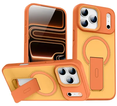 Produktbild von Magnet Ständer Hülle für iPhone 17 Pro Max, Kompatibel mit MagSafe, Matt Rückseite Stoßfeste Handyhülle Orange