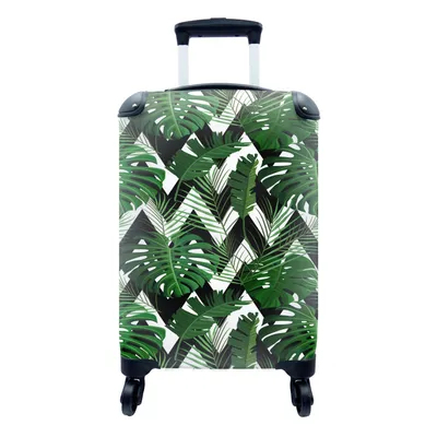 Produktbild von MuchoWow® Koffer Handgepäck Trolley Rollkoffer Kleine Reisekoffer mit 4 Rollen - Monstera - Schwarz und Weiß - Muster - Cabin Size < 55x40x23 cm & 55x40x20 cm - Fotokoffer - Kabinenkoffer - Boardgepäck - Reise-Box - Reisekoffer - Reisegepäck - Koffer mit Bild - Trolley für Kinder