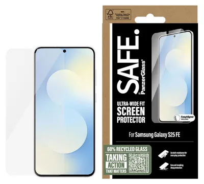 Produktbild von PanzerGlass SAFE. by ® Displayschutz Samsung Galaxy S25 FE 5G | Ultra-Wide Fit m. EasyAligner, Samsung, Samsung - Galaxy S25 FE 5G, Trockene Anwendung, Kratzresistent, Schockresistent, Transparent, 1 Stück(e)