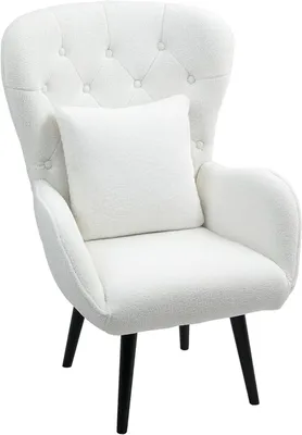Image de Fauteuil - Tissu "Teddy" - Pieds en bois - Coussin d'assise de 12 cm d'épaisseur