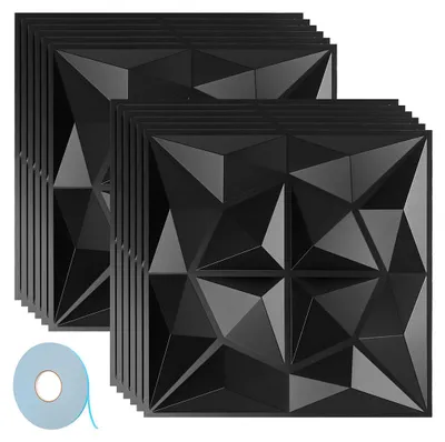 Immagine prodotto di Ikodm, pannelli murali 3D neri, motivo a diamante, PVC, autoadesivi, decorazione moderna per pareti