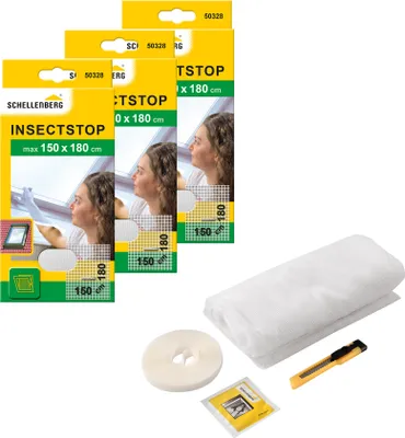 Produktbild von Schellenberg 3er Pack 50328 Insektenschutz Dachfenster mit Reißverschluss, Fliegengitter UV-stabil, einfache Montage, weiß, 150 x 180 cm