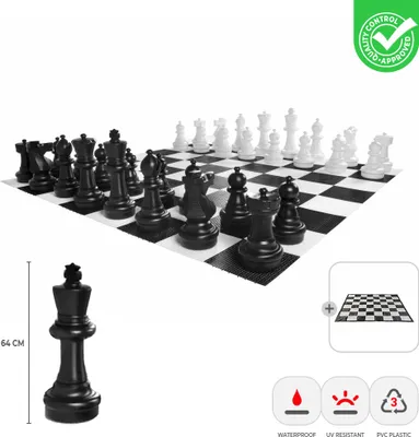 Produktbild von XXXL Giga Schachspiel, bis zu 124 cm hoch im Freien+Gummi Matte 490x490cm