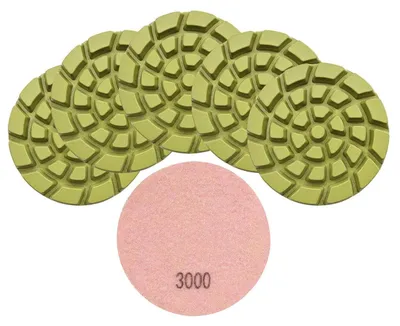 Zdjęcie produktu dla Polerujące podkładki do betonu, 6 sztuk, średnica 4 cale, gradacja #3000, żywiczna powłoka, przeznaczone do renowacji podłóg betonowych