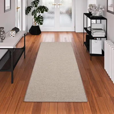 Produktbild von Läufer Natur Teppich Wolle Bentzon Flachgewebe Braun, Größe:80x160 cm