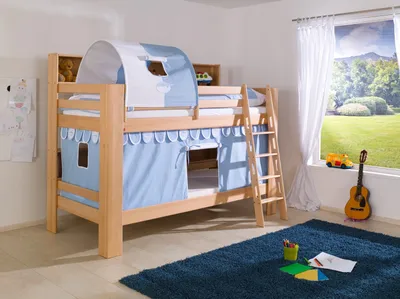 Produktbild von Etagenbett Jan Buche Natur lackiert mit Bücherregal 90x200 cm