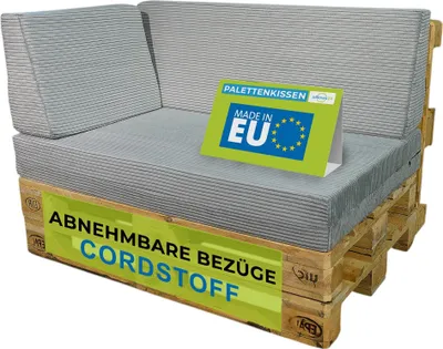 Obrázok produktu pre Pillows24 - Súprava vankúšov na nábytok z paliet Vankúše z tkaniny Cordura na palety, 120x80, sedadlo a operadlo z europalety | Farba Svetlo šedá