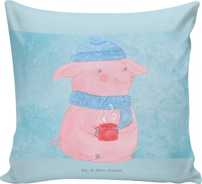 Produktbild von Mr. & Mrs. Panda Kissen 40x40 Schweinchen Glühwein - Eisblau - Geschenk, Weihnachten, kuschelkissen, Kuschel, Spruch, Polster, Sofakissen, Betrunken, zier, wohnzimmer