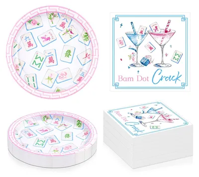 Productafbeelding van Mahjong-servetten en -borden set - Tafeldecoratie voor themafeesten - 20 servetten en 20 borden