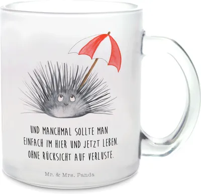 Produktbild von Mr. & Mrs. Panda Haferl Seeigel - Transparent - Geschenk, Hier und Jetzt, Teetasse, Trinkglas, Leben, aus Glas, Tee Tasse, Meer, Achtsamkeit, Selbstliebe, Pott, Lebe