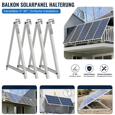 Immagine prodotto di Supporto per impianto fotovoltaico da balcone, 118 cm, supporto per pannelli solari, sistema di fissaggio per pannelli solari su ringhiere di balcone, struttura regolabile da 0° a 90°