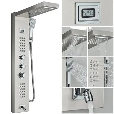 Immagine prodotto di Miscelatore termostatico per doccia, luce LED, display digitale della temperatura, nichel spazzolato 1047