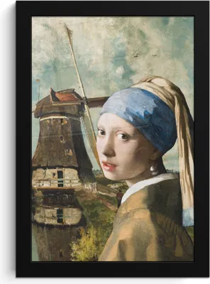 Produktbild von MuchoWow® MuchoWow® Gerahmtes Poster Das Mädchen mit dem Perlenohrring - Johannes Vermeer - Mühle 20x30 cm - Poster mit zchwarzem Bilderrahmen - Drucken - Bilder Poster im Rahmen
