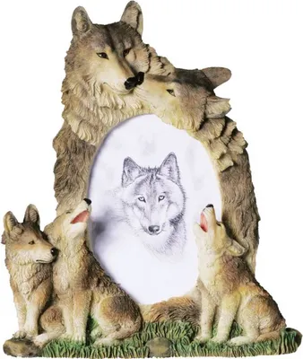 Produktbild von Bilderrahmen liebendes Wolfspärchen mit drei Welpen