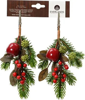 Produktbild von Künstliche Zweige mit Clip 22cm mit Früchten 2er Set Grün / Rot