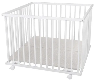 Produktbild von WALDIN Baby Laufgitter Laufstall ca.100 x 100 cm Buche massiv höhen-verstellbar,Weiß,Weiß lackiert