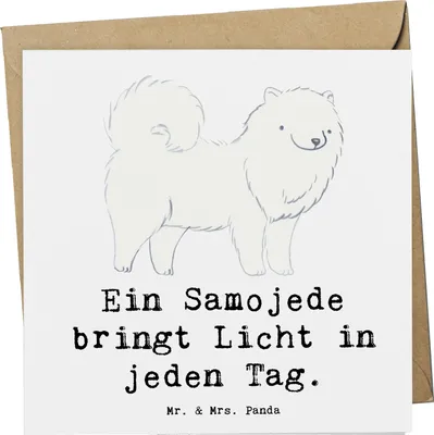 Produktbild von Mr. & Mrs. Panda Grußkarte Samojede Licht - Weiß - Geschenk, Hunderasse, soziale Eigenschaften, Hundeliebhaber, Hunderassen Beschreibung, Hund, faltkarte, anlasskarte