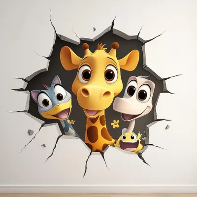 Obrázok produktu pre Decords – Nástenná nálepka s roztomilou karikatúrou zvieratka s 3D efektom, 220 cm