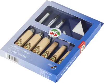 Produktbild von Kirschen Schnitzsatz, 7-teilig, Beitel + 3x Schnitzmesser + Abziehstein, Beitel