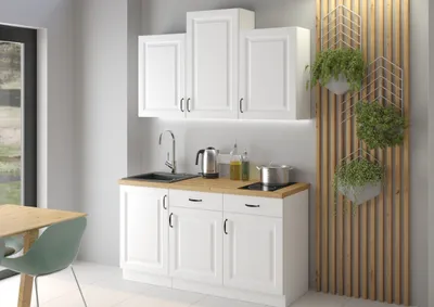 Produktbild von Landhaus Küche Stilo Weiß 150 cm Küchenzeile Küchenblock Einbauküche Singleküche