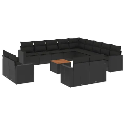 Immagine prodotto di vidaXL Set di divani da giardino da 14 pezzi con cuscini in polirattan nero