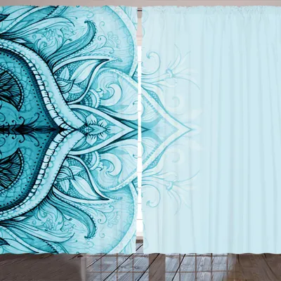 Produktbild von ARANDE Mandala Gardine, Traditionelle ethnische dekorative Spitze-Grenze mit gewirbelter Blume zeichnet Ostvolk-Grafik, 280 x 175 cm, Aqua