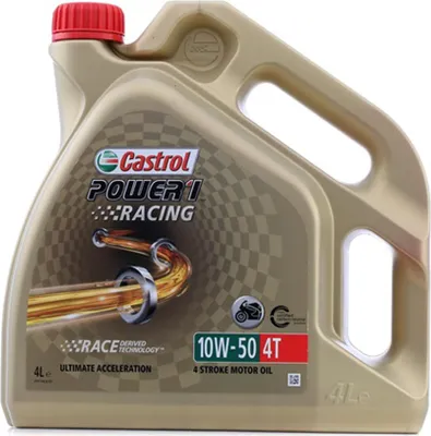 Produktbild von Castrol Power 1 Racing 4T 10W-50, 4 l, 10W-50, Motorrad, Benzin, Ottomotor, Gold