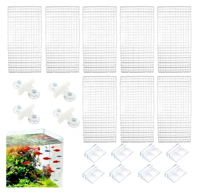 Produktbild von 8-teiliges Aquarium-Trennwand-Set, 15x30cm Kunststoffgitter mit Saugnapfclips und Verbindern – Vielseitiger Teiler für Bodenschutz, Fischzucht, Aquascaping und Beckenteilung