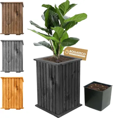 Produktbild von BOGATECO Blumenkasten aus Holz | Pflanzkasten | Blumentopf 40 x 25 x 25cm | Kräutertopf für zu Hause Garten Balkon Terrasse | Topf mit Kunststoffeinsatz | Imprägniert | Black