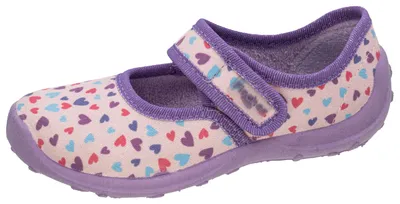 Productafbeelding van Fischer merkenschoenen: meisjes sloffen met klittenbandsluiting, model ballerina, met hartjes