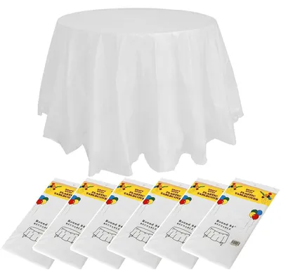 Obrázok produktu pre Jednorazové plastové obrusy, okrúhle, biele, priemer 213,4 cm, 6 kusov