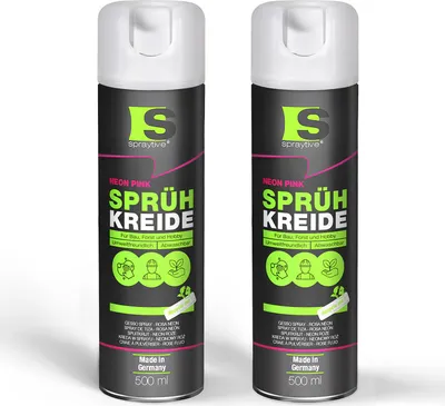 Produktbild von Spraytive 2x 500ml Sprühkreide neon-pink - Abwaschbare leuchtende Kreidefarbe, Outdoor Kreidespray, Bodenmarkierung, Temporäres Markierungsspray