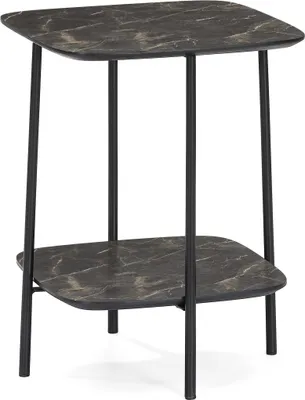 Produktbild von Beistelltisch Ares, 45x45x55 cm, mit Stauraum, Marmordekor-Optik, Metall, Schwarz & Weiß