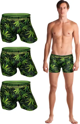 Produktbild von TEXEMP Herren Boxershorts 3er bis 9er Pack Ganja Weed Hanf Blatt Trunks | B270 - M - 3 Stück