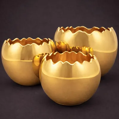 Produktbild von Keramik Ei Pflanzgefäß 13cm– Gebrochenes Ei – Gold – Vorbestellung | Lieferbar ab 21.01. | Indoor & Outdoor