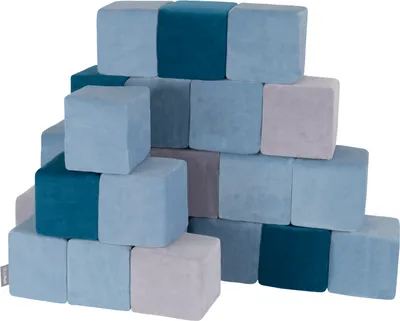 Produktbild von KiddyMoon Schaumstoff Würfel Für Baby Aus Velours Weiche Blöcke Schaum Spielzeug Montessori-Spielzeug Mit Schaum Und Viel Spaß Für Kinder, Hergestellt In Der EU, 24 Stücke, Blöcke:Lagunetürkis-Eisblau